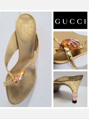 Gucci x Tom Ford Vintage 04' Farewell Runway Gold Metallic Python Sandals COA 6½